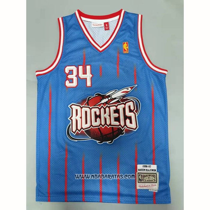 Camiseta Houston Rockets Hakeem Olajuwon #34 Mitchell & Ness 1996-97 Azul